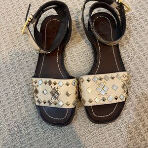 Tory Burch Cream and Gold Studded Sandals
